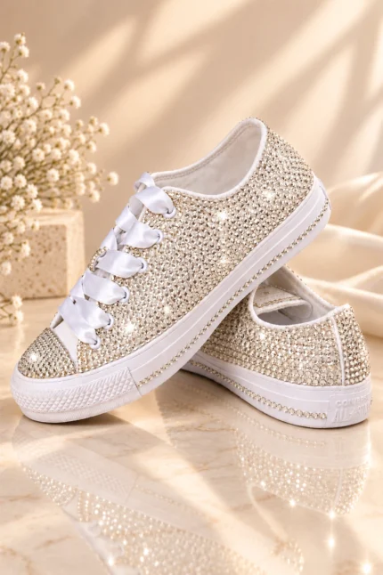 Νυφικά Sneakers με Στρας – χειροποίητα Converse Low Top