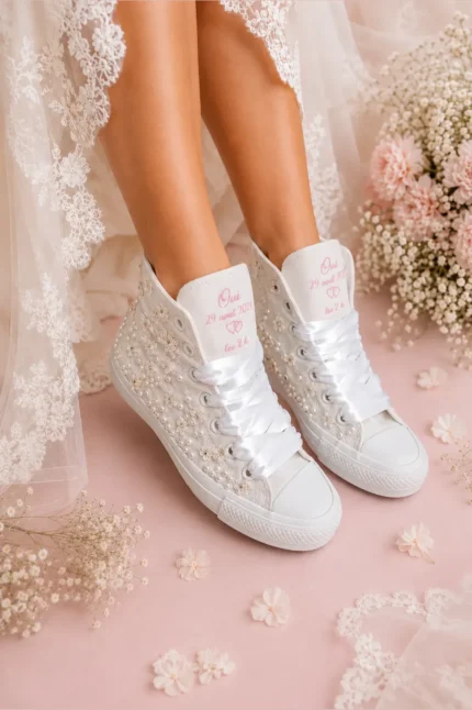 Νυφικά Παπούτσια Converse με Μαργαρίτες, δαντέλα και πέρλες