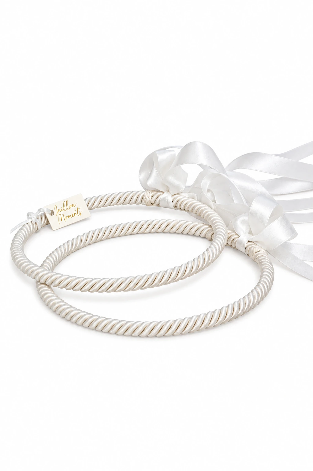 Off-white χειροποίητα στέφανα γάμου με σατέν κορδέλες